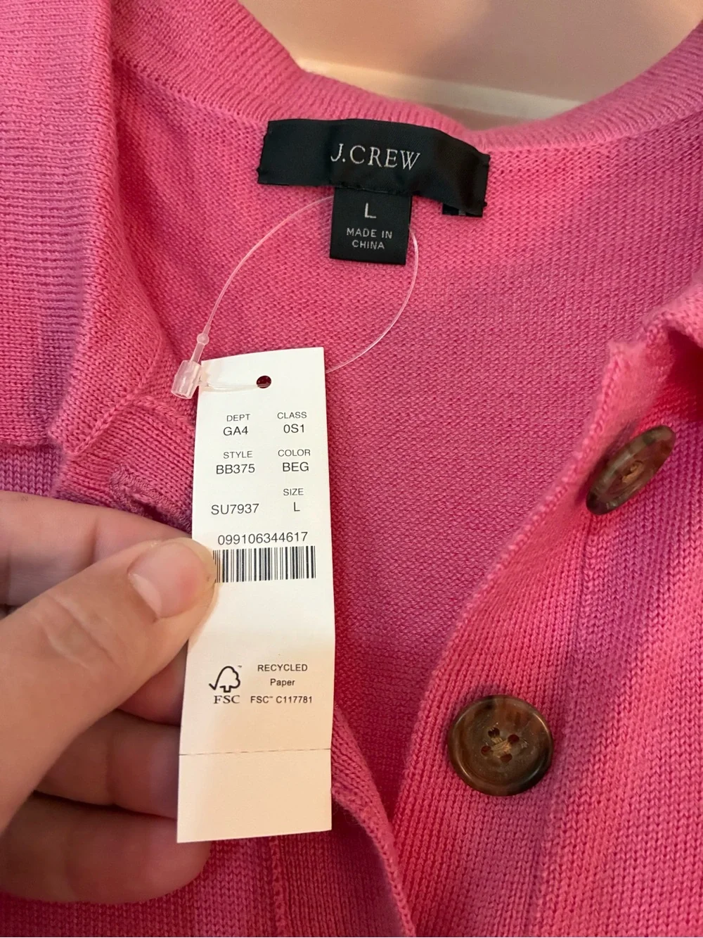 Pink J. Crew merino wool collared sweaterdress, size Large, NWT